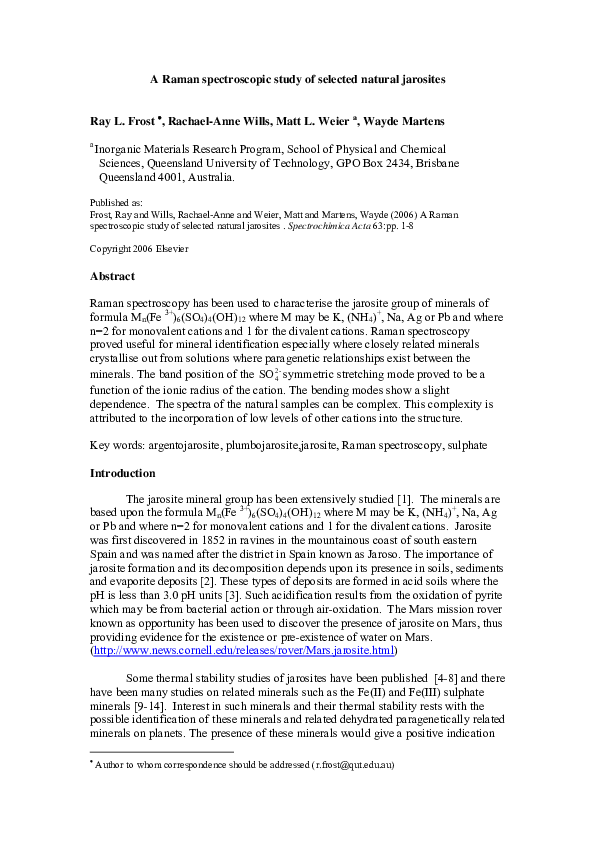 (PDF) A Raman spectroscopic study of selected natural jarosites