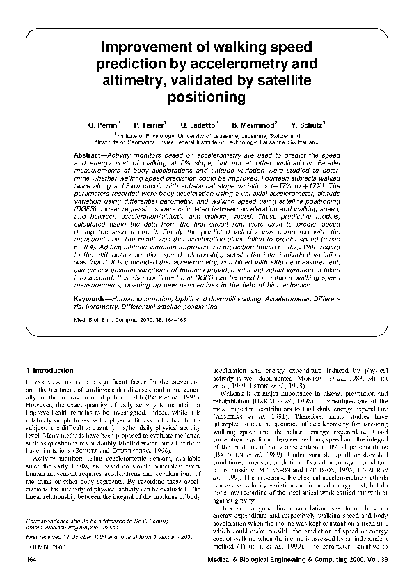 (PDF) Improvement of walking speed prediction by accelerometry and ...