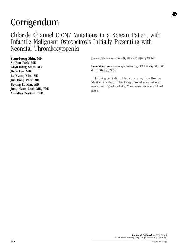 (PDF) Chloride Channel CICN7 Mutations in a Korean Patient with ...