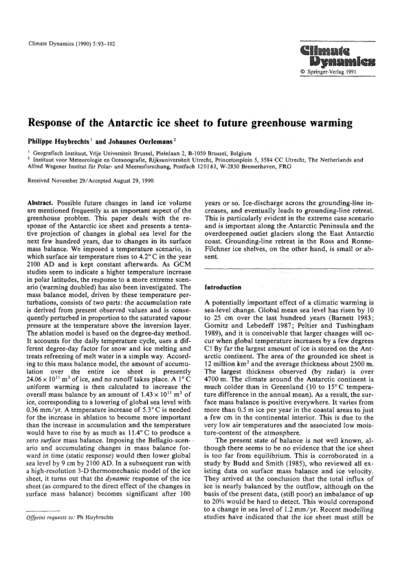 (PDF) Response of the Antarctic ice sheet to future greenhouse warming
