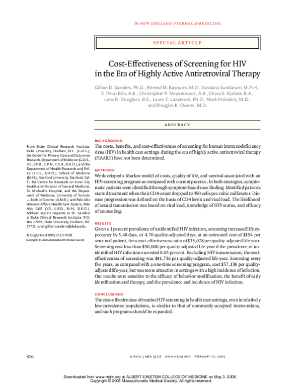 (PDF) Cost-Effectiveness of Screening for HIV in the Era of Highly ...