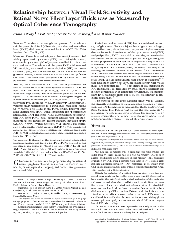 (PDF) Relationship Between Visual Field Sensitivity and Retinal Nerve ...