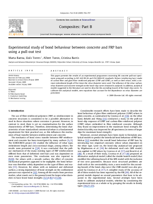 (PDF) Experimental study of bond behaviour between concrete and FRP ...