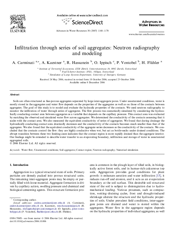 (PDF) Infiltration through series of soil aggregates: Neutron ...