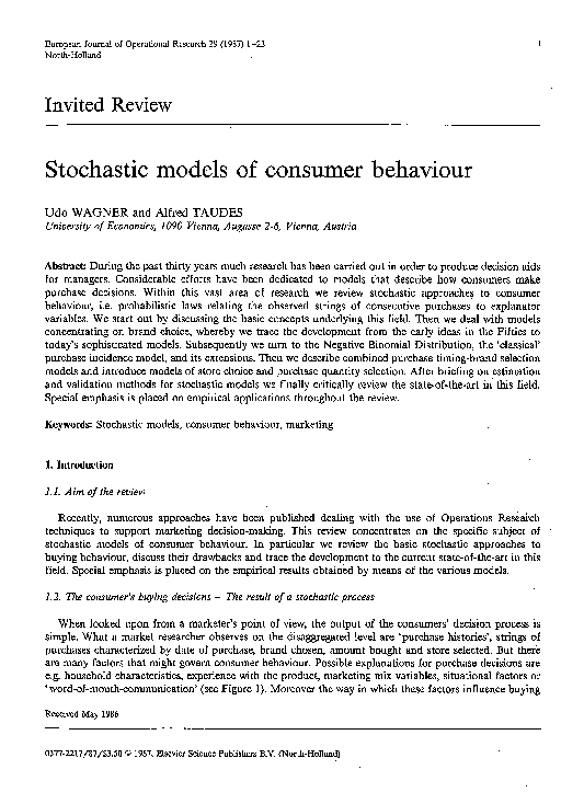 (PDF) Stochastic models of consumer behaviour