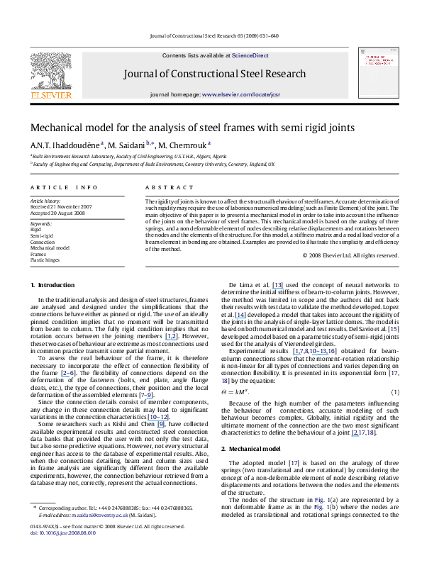 (PDF) Mechanical model for the analysis of steel frames with semi rigid ...