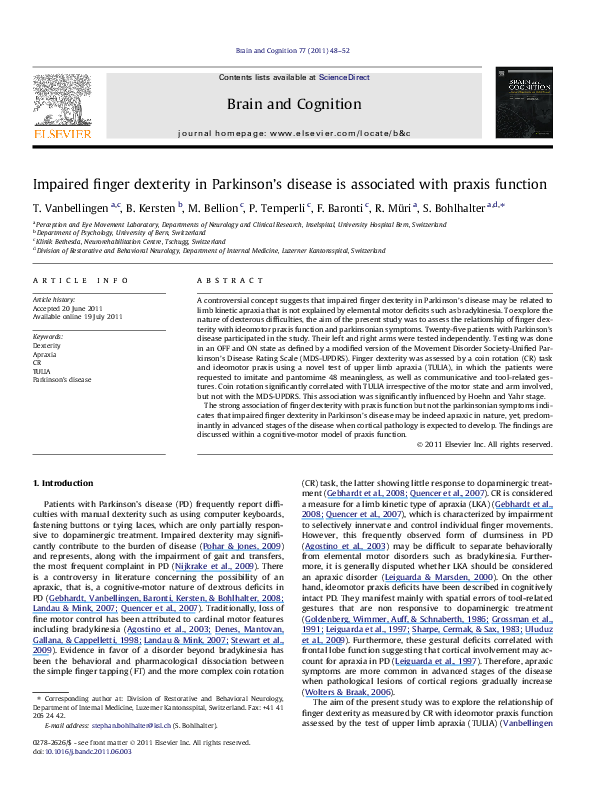 (PDF) Impaired finger dexterity in Parkinson’s disease is associated