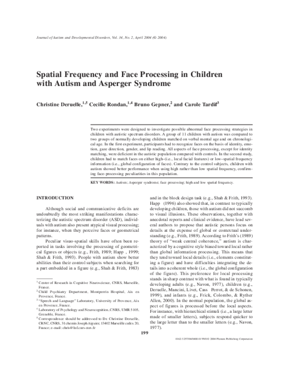 (PDF) Spatial Frequency and Face Processing in Children with Autism and ...