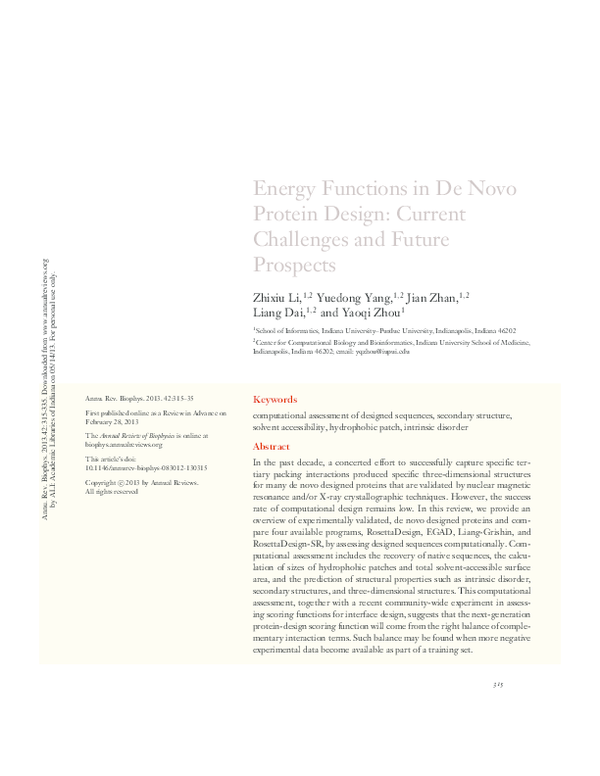 (PDF) Energy functions in de novo protein design: current challenges ...
