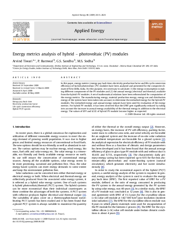 (PDF) Energy metrics analysis of hybrid – photovoltaic (PV) modules