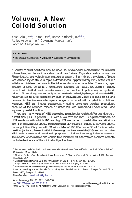 (PDF) Voluven, A New Colloid Solution