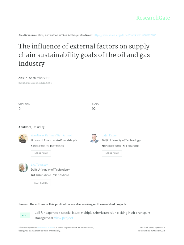 (PDF) The influence of external factors on supply chain sustainability ...