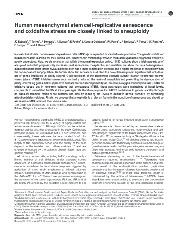 (PDF) Human mesenchymal stem cell-replicative senescence and oxidative ...