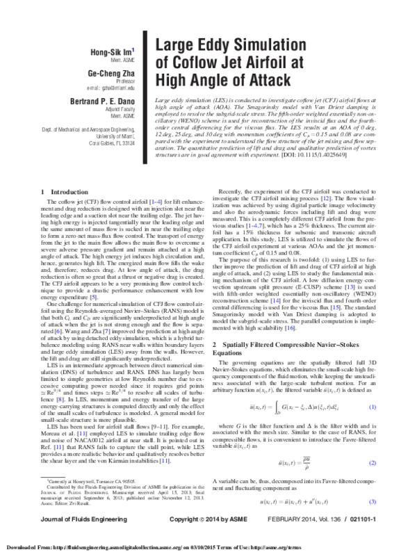 (PDF) Large Eddy Simulation of Coflow Jet Airfoil at High Angle of Attack