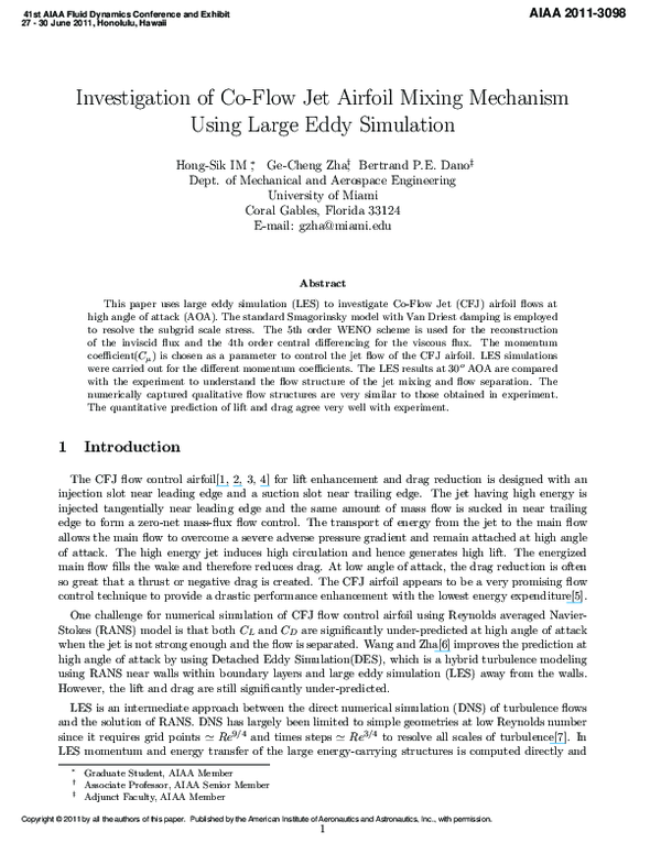 (PDF) Investigation of Co-Flow Jet Airfoil Mixing Mechanism Using Large ...