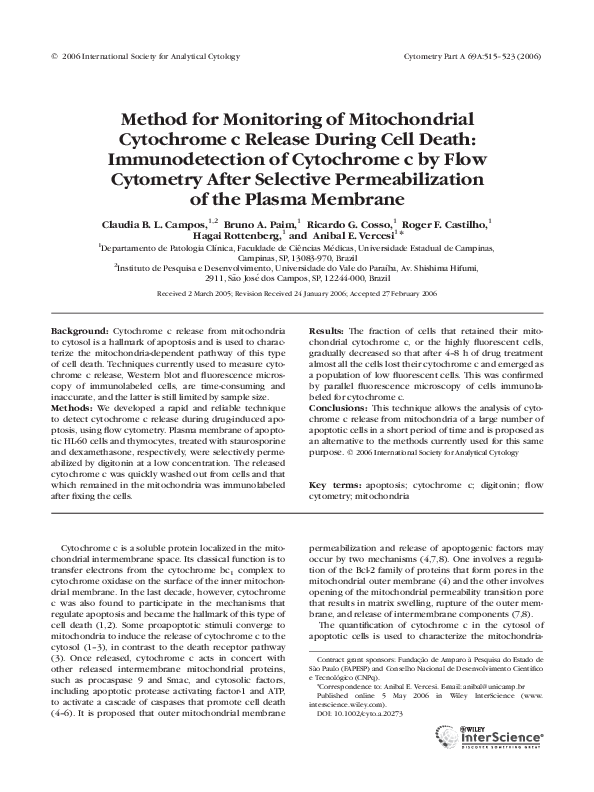 (PDF) Method for monitoring of mitochondrial cytochrome c release ...