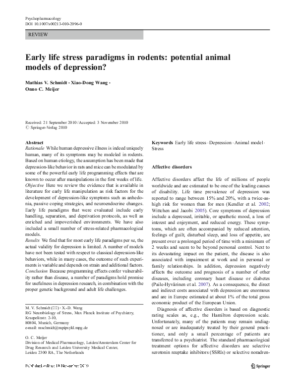 (PDF) Early life stress paradigms in rodents potential animal models