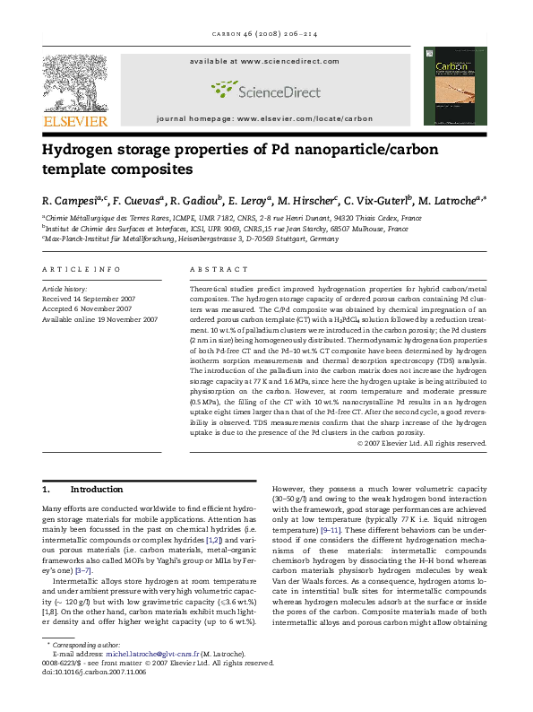 (PDF) Hydrogen storage properties of Pd nanoparticle/carbon template ...
