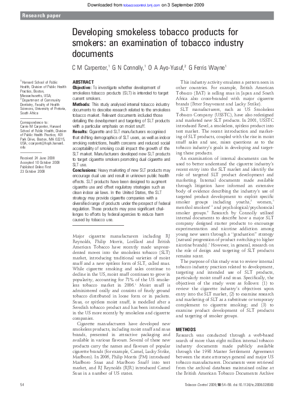 (PDF) Developing smokeless tobacco products for smokers an examination
