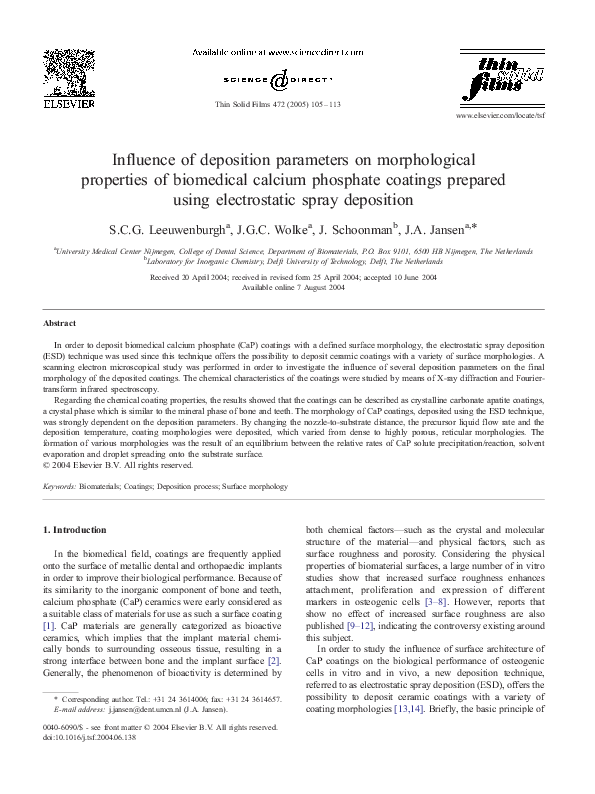 (PDF) Influence of deposition parameters on morphological properties of ...
