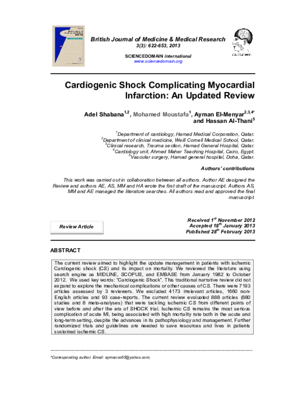 (PDF) Cardiogenic shock complicating myocardial infarction in a doped ...