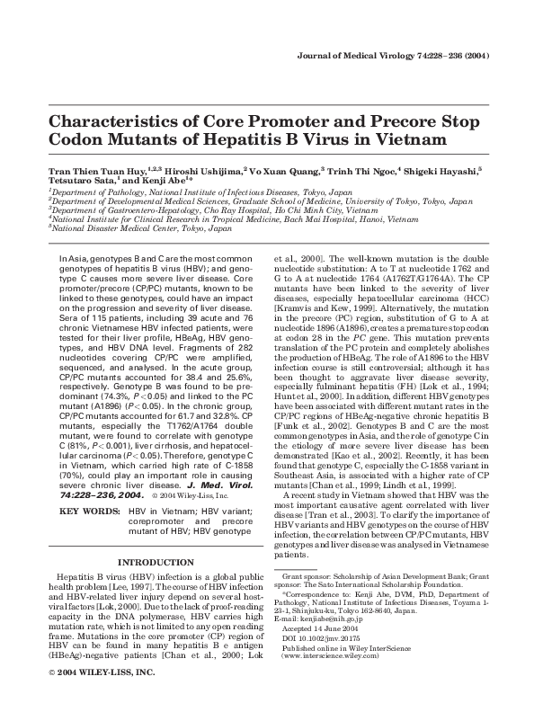(PDF) Characteristics of core promoter and precore stop codon mutants ...