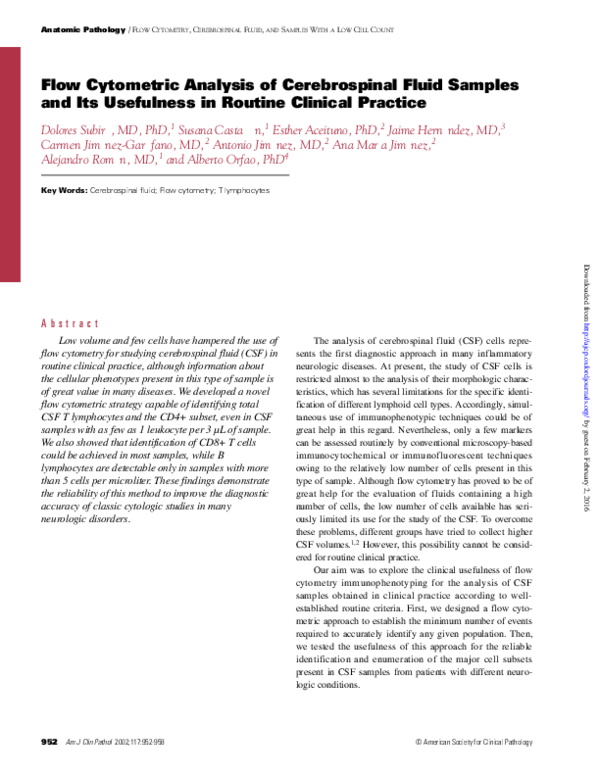 (PDF) Flow Cytometric Analysis of Cerebrospinal Fluid Samples and Its ...