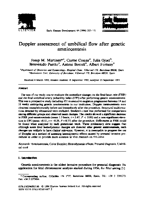 (PDF) Doppler assessment of umbilical flow after genetic amniocentesis