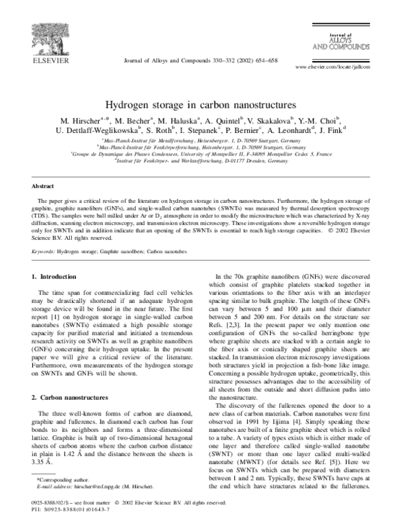 (PDF) Hydrogen storage in carbon nanostructures