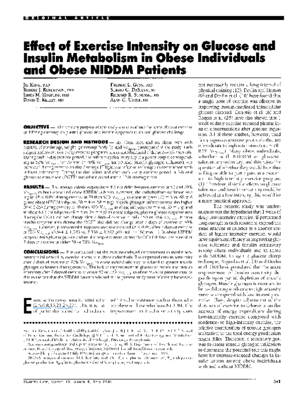 (PDF) Effect of exercise intensity on glucose and insulin metabolism in ...