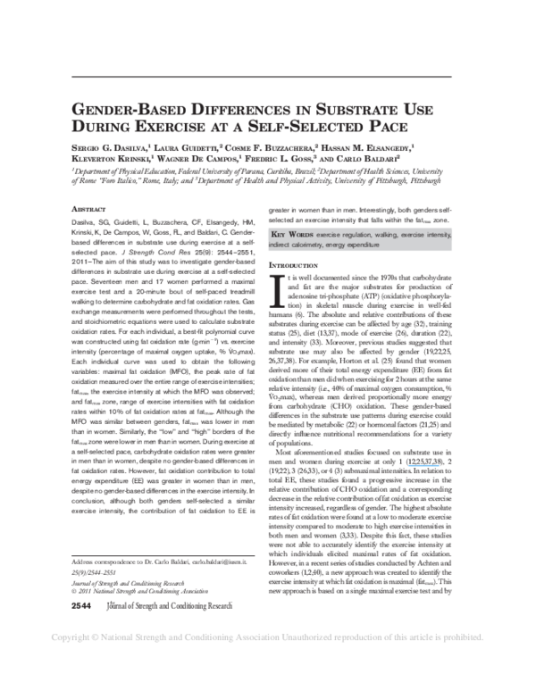(PDF) Gender-Based Differences in Substrate Use During Exercise at a ...