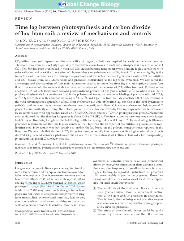 (PDF) REVIEW: Time lag between photosynthesis and carbon dioxide efflux ...