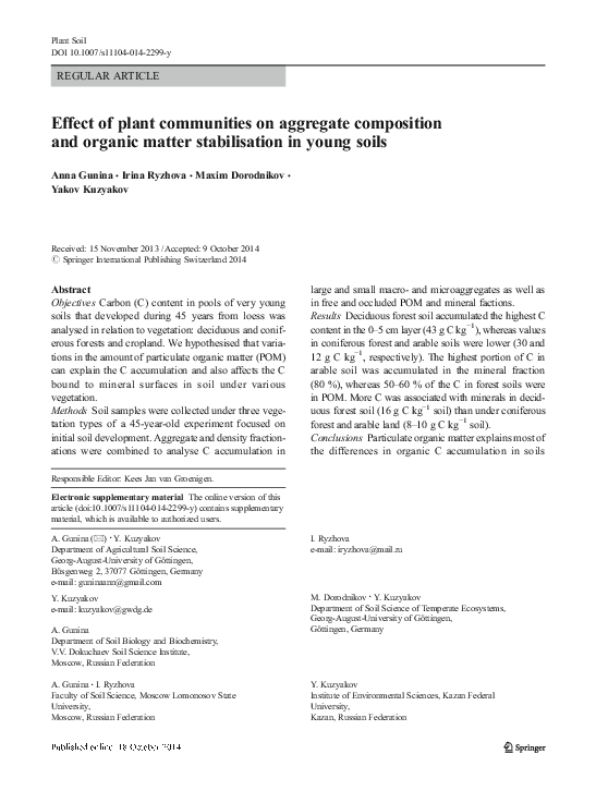 (PDF) Effect of plant cover on distribution of soil organic matter