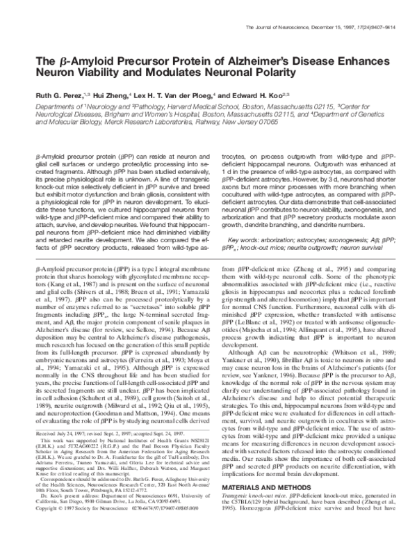 (PDF) The -Amyloid Precursor Protein of Alzheimer's Disease Enhances ...