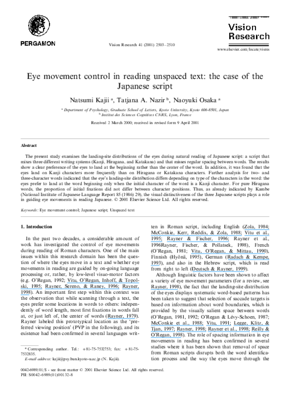 (PDF) Eye movement control in reading unspaced text: the case of the ...
