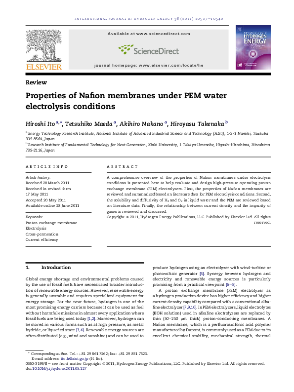 (PDF) Properties of Nafion membranes under PEM water electrolysis ...