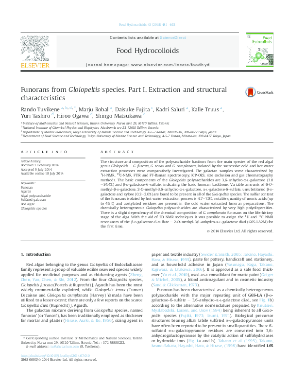 Funorans from Gloiopeltis species. Part I. Extraction and structural ...