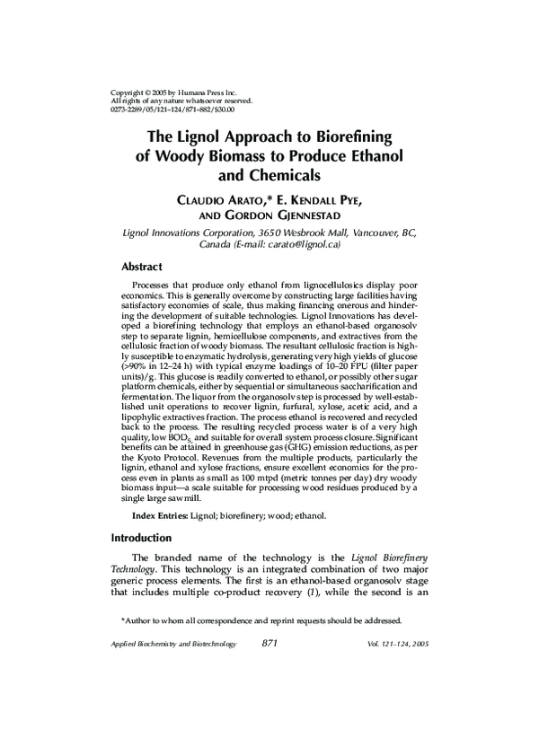 (PDF) The lignol approach to biorefining of woody biomass to produce ...