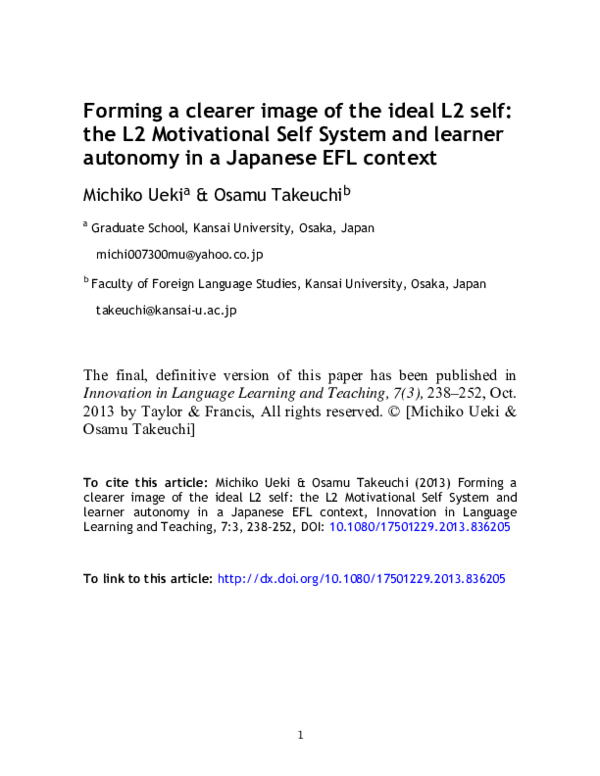(PDF) Forming a clearer image of the ideal L2 self: the L2 Motivational ...