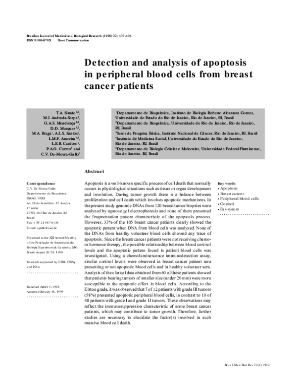 (PDF) Detection and analysis of apoptosis in peripheral blood cells ...