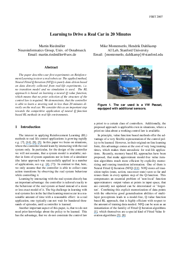 (PDF) Learning to Drive a Real Car in 20 Minutes Ahmed El Hajjaji