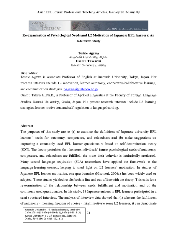 (PDF) Re-examination of Psychological Needs and L2 Motivation of ...