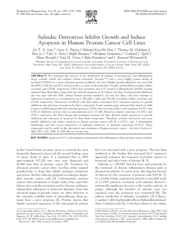(PDF) Sulindac derivatives inhibit growth and induce apoptosis in human ...