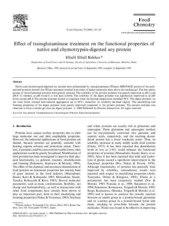 (PDF) Effect of transglutaminase treatment on the functional properties ...