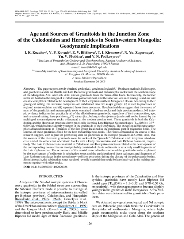 (PDF) Age and sources of granitoids in the junction zone of the ...