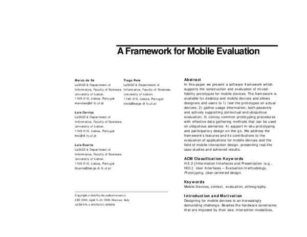 (PDF) A framework for mobile evaluation