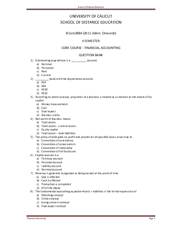 Question Bank BCom BBAIISem