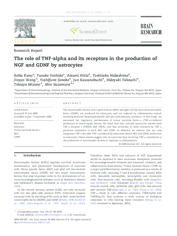 (PDF) The role of TNF-alpha and its receptors in the production of NGF ...