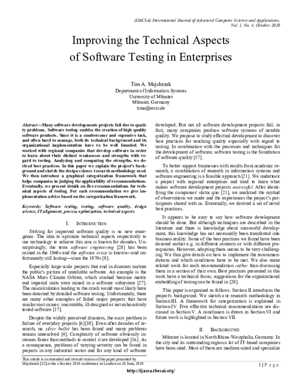 (PDF) Improving the Technical Aspects of Software Testing in Enterprises