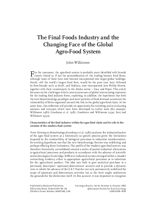 (PDF) The Final Foods Industry and the Changing Face of the Global Agro ...